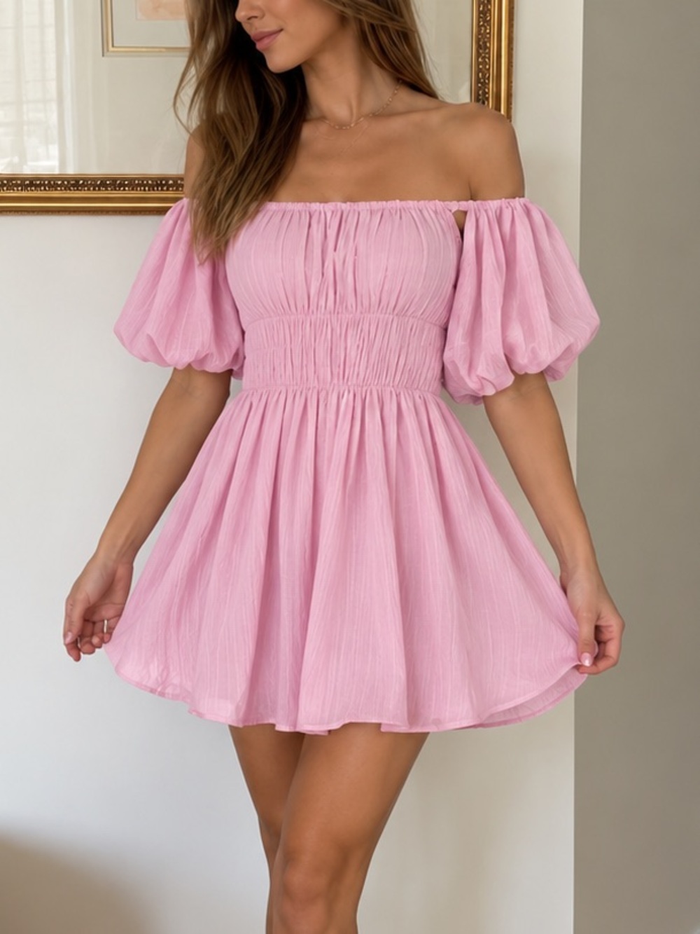 Princess Polly Pink Off-Shoulder Puff Sleeve Mini Dress